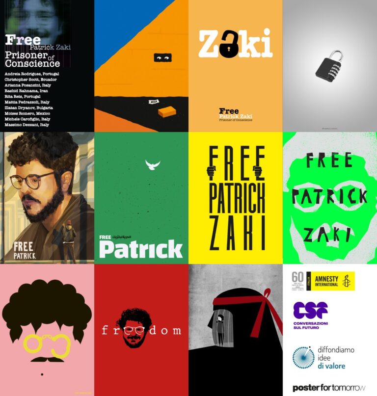 Libertà per Zaki al Bo: i “poster for tomorrow” in cortile antico