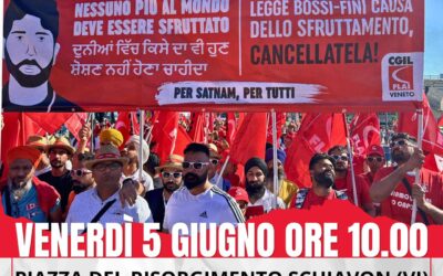 Venerdì 5 giugno 2025 a Schiavon un flash mob in difesa dei braccianti agricoli: basta con la barbarie verso i lavoratori!